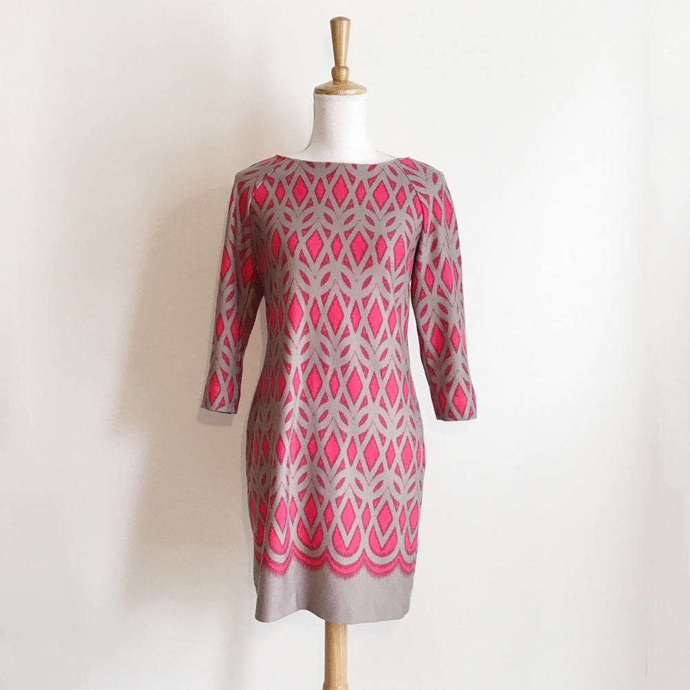 Just Taylor Pin and Gray Abstract Print Dress